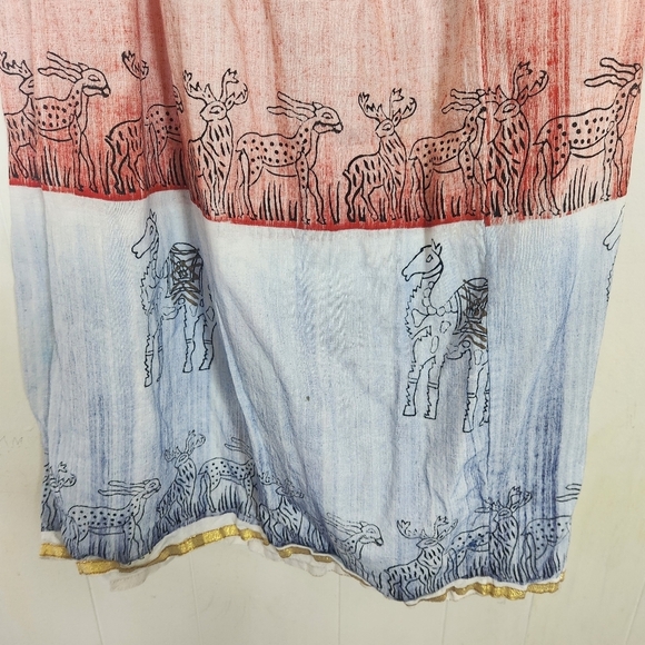 Handmade Multi-color Maxi Skirt Tan Pink Blue Size Large Camels Gazelles Zoo - Picture 5 of 16